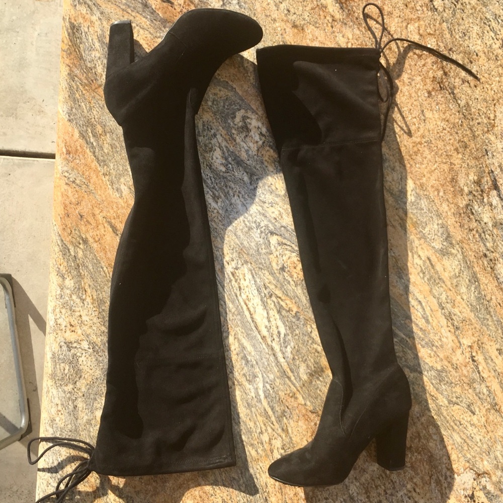 Block heel thigh high boots in black